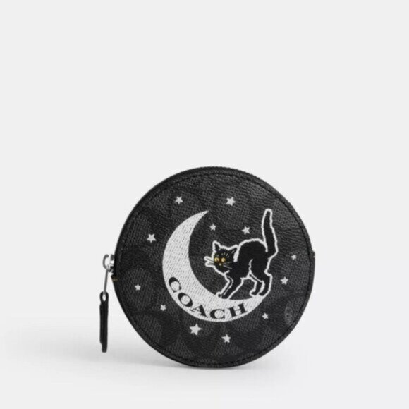 COACH Coin Case in Signature Canvas with Halloween Graphic- Cat - NWT - Picture 9 of 11